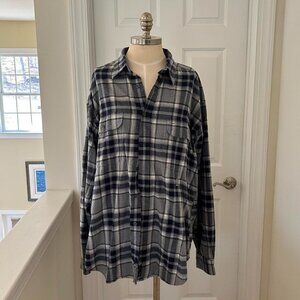 Tommy Hilfiger grey and blue mens plaid button up shirt